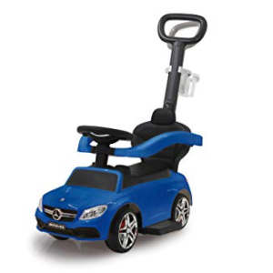 Jamara 460447 - Correpasillo Mercedes-AMG C 63 Azul 3en1 – Antivuelco, Asiento en Piel sintética, Sonidos, Luces, Protección Lateral, Soporte con función de dirección