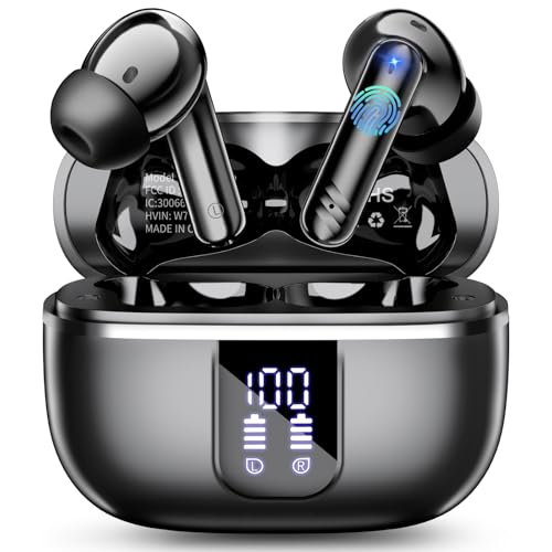Auriculares Inalámbricos Bluetooth, Bluetooth 5.4 Auriculares Inalambricos con 3D HiFi, 4 Mic ENC, IPX7 Impermeable Auriculares Bluetooth con Caja de Carga LED, Reproducción 46H, Carga Rápida USB-C