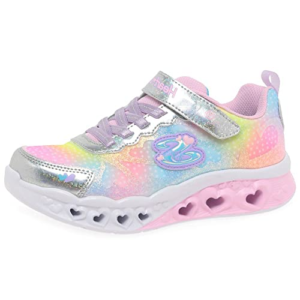 Skechers Flutter Heart Lights Simply Love, Zapatillas Niñas, Silver Synthetic Mesh, 32 EU