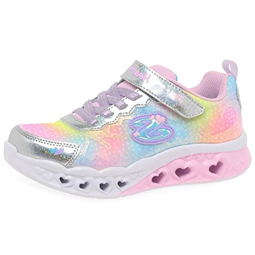 Skechers Flutter Heart Lights Simply Love, Zapatillas Niñas, Silver Synthetic Mesh, 32 EU