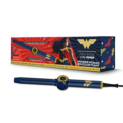Demeliss SAINT ALGUE - Rizador Plegable CURL POWER WONDER WOMAN- Ultrafácil de Usar - Se pliega a 180° - 10 Niveles de Temperatura - Pantalla Digital - Todo Tipo de Cabellos