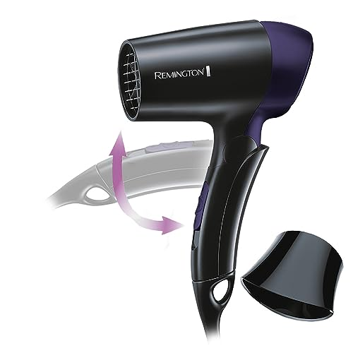Remington D2400 Secador de Pelo de Viaje, Plegable, Concentrador, 1400 W, Voltaje Universal, Negro y Morado