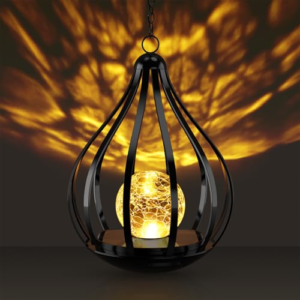 KagoLing Farol Solar Colgante con Esfera de Vidrio Lámpara Solar Exterior de Metal Negro, IP65 Impermeable, para Jardín, Terraza y Balcón [Clase de eficiencia energética A+++]