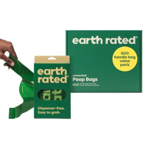 Earth Rated Bolsas para heces de perro, resistentes y a prueba de fugas, con asas fáciles de atar, sin aroma, 600 unidades