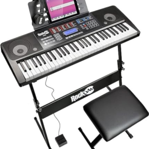 Rockjam Rj761 61 Kit de Teclado de Piano, Piano Digital 61 Clave, Banco Teclado, Soporte de Teclado, Auriculares, Pedal de Sustain y Simplemente Aplicación Piano