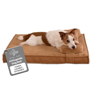 VEEL PET Cama colchoneta Ortopédica para Perros con Almohada Ajustable en Forma de Hueso – Fundas Lavables e Impermeables, Antideslizante, Ideal para Articulaciones y Descanso Ergonómico (Small)