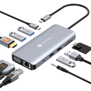 USB C Docking Station, NOVOO 11 en 1 Hub USB C Adaptador multipuerto con 4K@60Hz HDMI, 4 Puertos de Datos USB-A, SD/TF, Ethernet de 1 Gbps, VGA, PD 100W, 3,5 mm para MacBook, DELL, HP, Lenovo Thinkpad