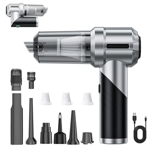 HUGENT Aspirador de Mano, 22000Pa Aspiradora sin Cable para Vehículos, Aspiradora de Mano 3 en 1 con Motor sin Escobillas, 3 Niveles de Potencia, Diseño Plegable, Ideal para Pelo de Mascotas y Hogar