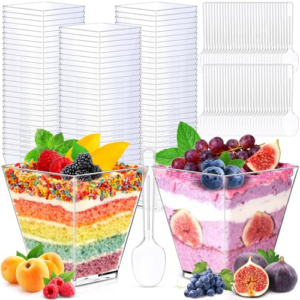 KDISHKRA 60 Piezas Vasos de Postre, 122ML Tazas de Postre Con Cucharas, Reutilizables Vasitos para Postres Transparentes para Pudín, Mousse, Tiramisú, Helado, Cumpleaños, Bodas, Picnics