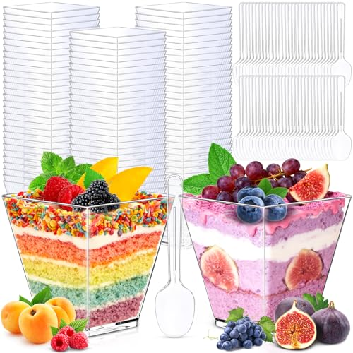 KDISHKRA 60 Piezas Vasos de Postre, 122ML Tazas de Postre Con Cucharas, Reutilizables Vasitos para Postres Transparentes para Pudín, Mousse, Tiramisú, Helado, Cumpleaños, Bodas, Picnics