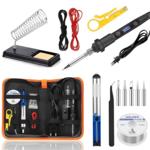 Soldador de Estaño 80W Kit Profesional 15 en 1,Interruptor ON/OFF,Temperatura Ajustable 180-500°C,5 Puntas de Repuesto para Reparación, DIY, Bombas de Soldadura