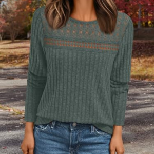 Camisa de Encaje de Manga Larga para Mujer, Camiseta de otoño a la Moda, suéteres Casuales Tipo túnica, Ropa de Malla, Ropa de Trabajo a la Moda, Verde, XL