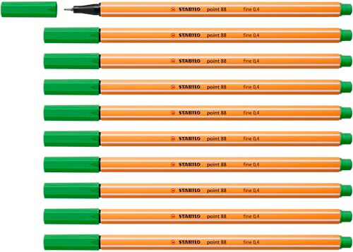 Rotulador punta fina STABILO point 88 - Caja con 10 unidades color verde hoja
