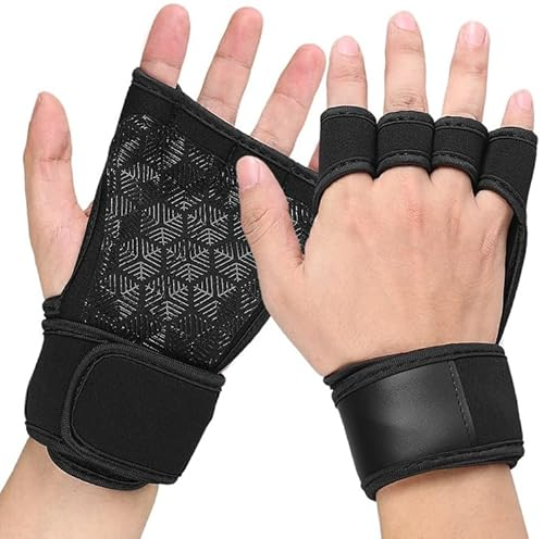 Tpubmity Guantes Gimnasio Hombre y Mujer,Ventilados Guantes de Gimnasio,Acolchados y Antideslizantes con Soporte de Muñeca,Gym Gloves con Muñequeras,Ciclismo, Ejercicio, Escalada y Remo,Azul Marino