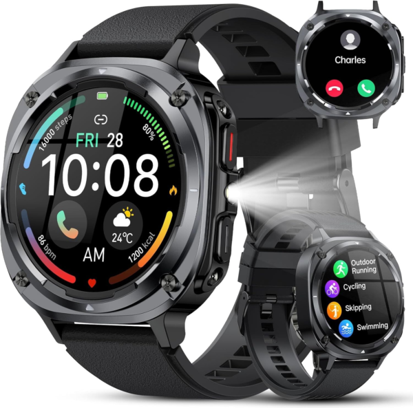 2026 Reloj Inteligente Hombre Militar, 1.45" HD Smartwatch Hombre con Llamadas BT 5.3, 114+ Modos Deportivos, Monitor de Sueño/Podómetro/Pulsómetro, IP68 Impermeable Pulsera Actividad para Android iOS