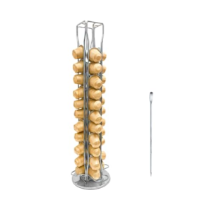 EMEJEY® Soporte Cápsulas de Café Compatible con Nespresso - 40 Cápsulas - Giratorio 360º - Organizador de Cápsulas de Acero Cromado Inoxidable - Base Antideslizante | Incluye Lápiz Decorador