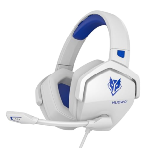 NUBWO N16 Auriculares con Cable - Micrófono con Cancelación de Ruido, Sonido Estéreo y Diseño Cómodo para PS5, PS4, XboxOne, NS, PC, Computadora Portátil y Mac - Blanco/Azules