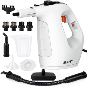 SXHY Limpiador de vapor portátil multiusos para uso doméstico, con depósito transparente, juego de 11 accesorios para sofás, baños y más