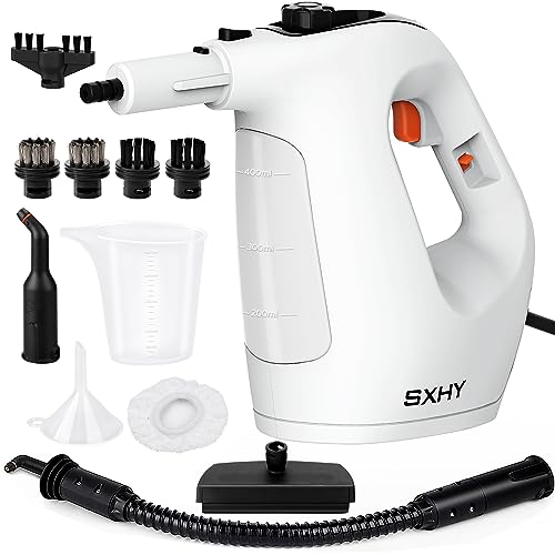 SXHY Limpiador de vapor portátil multiusos para uso doméstico, con depósito transparente, juego de 11 accesorios para sofás, baños y más