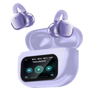 PTHTECHUS Auriculares Inalámbricos Bluetooth 5.4, Audifonos Deportivos Abiertos Clip, Traducción de Idiomas, 50H Reproducción con ENC, Pantalla Táctil Auriculares de oído Abierto (Morado)