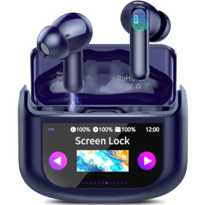 QXUFV Auriculares Traductor en Tiempo Real 164 Idiomas Traductor Instantaneo de Voz, Cancelación de Ruido ANC/ENC, 7 Modos Traducción, Pantalla Táctil LED, 48 Horas, Cascos Traductores (Azul)