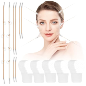 Cinta Lifting Facial en V, Face Lift Tape Invisible con Cordones Elásticos,60 Adhesivos+4 Juegos de Cuerdas,Ajuste de Línea Mandibular y Contorno Facial,Transparente y Compatible con Maquillaje