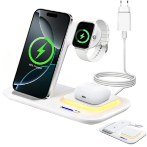 GRIRDDIV Cargador Inalámbrica, Plegable 5 en 1 Base Cargador para i Phone 17/16/15/14/13/12/11/Plus/Pro MAX, para Apple Watch Ultra 3/11/10/9/8/7/6/SE3, Compatible con AirPods 4/3/2/Pro 3
