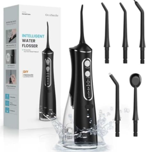 Irrigador Dental Portátil con 5 Boquillas, 4 Modos, Tecnología DIY de Autoajuste, Irrigador Bucal Inalámbrico Profesional con Depósito de 300 ML, Irrigador Dental para Viajes y Hogar, Impermeable IPX7