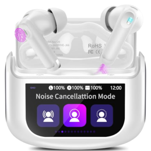 Auriculares Inalambricos Bluetooth, 48H Auriculares Bluetooth 5.4 con Pantalla Táctil LED, 4 Mic con Reducción de Ruido ANC+ENC, HiFi Estéreo Cascos Inalambricos con IP7 Impermeable/5 Modos EQ Blanco