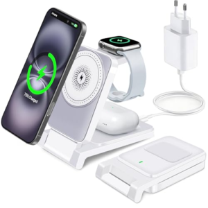 Cargador Inalámbrico 3 En 1, Plegable Estacion De Carga, Rápido Wireless Charger, para iPhone 17/16/15/14/13/12/11/Pro/Max/Plus para Apple Watch Ultra 3/11/10/9/8/7/6/Se 3 para AirPods 4/3/2/Pro 3