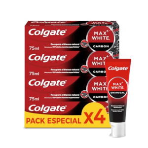 Colgate Max White Carbón Activo Pasta de dientes Blanqueadora Pack 12 x 75ml -Elimina hasta 100% de las Manchas Superficiales - Carbón Activado y Micro Partículas Minerales