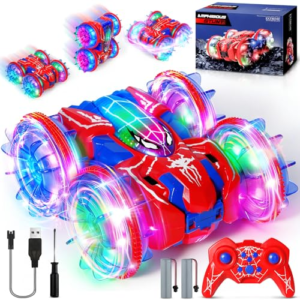 KDISHKRA Coche Teledirigido Juguetes Niños 3-12 Años, 2.4Ghz Coche RC Monster Truck con Luces, Coche AcrobáTico Camiones 360° Rotación, Spider Coche Teledirigido Todoterreno Anfibio (Rojo)