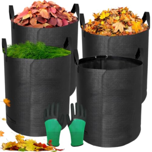 GRIRDDIV Jardineria de Sacos, 4 x 272L Jardim Sacos, Incl Guantes, 4 Asas, Impermeables, Bolsas para Hojas Plegables, Plegables y Reutilizables, para Hojas, Maleza, Basura