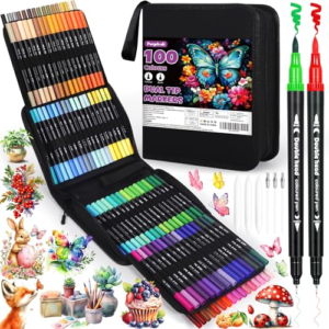 Purpledi 100 Colores Rotuladores Lettering, Rotuladores de Punta Pincel de arte, Brush Pen para Lettering, Caligrafía, Colorear, Dibujar, Pintar Regalo para Niños y Adultos