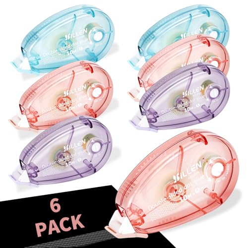 GRIRDDIV 6Pcs Celo Doble Cara, Pegamento en Cinta Roller, Cinta Adhesiva Doble Cara Transparente Dispensador, para Álbumes de Fotos, Tarjetas, Manualidades y Diarios, 8mmx10m