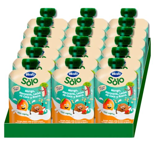 Hero Solo Bolsita Fruta Bebé, Manzana Melón Plátano, Sin Conservantes ni Colorantes, Desde 6 Meses, 100 g x 6U