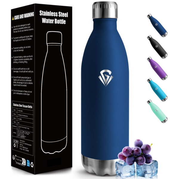 Mulbijeo Botella Agua Acero Inoxidable 1L, Acero Inoxidable 18/8, Botella Termica, Sin BPA, Termo, A Prueba de Fugas, Botella Gimnasio para Camping, Excursión, Deportes Al Aire Libre