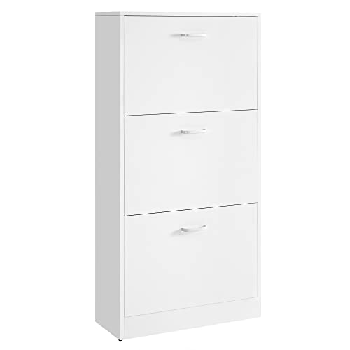 VASAGLE Zapatero con 3 Compartimientos, Zapatero con 3 Niveles Ajustables, para Entrada, Pasillo, Sala de estar, Dormitorio, 60 x 24 x 120 cm (Largo x Ancho x Alto), Blanco LBC03WT