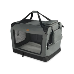 VOUNOT® Transportín Perro Gato S 50x35x36cm, Bolsa Transporte Transpirable Mascotas con Bolsillos Alfombrilla Extraíble Tira Reflectante, Caja Plegable Transportadora Portador de Viaje Mascotas, Gris