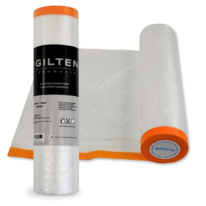 GILTEN products® Plástico Cubretodo de 4x25m (100m) + Cinta Adhesiva incorporada | Rollo Plástico Protector Muebles de 7 Micras, Para Cualquier Superficie.