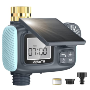 AnseTo Programa de Riego Automático,LCD Temporizador de Riego Compatible con Carga Solar y Tipo C, con Temporizador Automático,para Riego de Jardines,Céspedes,Huertos o en Temporada