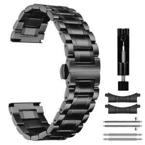 MiKoyi 20 mm Correa Compatible con Approach S50/Approach S44/Vivoactive 6/Forerunner 165, Correa Acero Inoxidable Metal Liberación Rápida Band para Samsung Galaxy Watch FE/Galaxy Watch 7, Negro