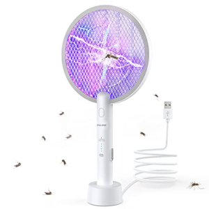 PALONE Mata Mosquitos Electrico, Raqueta Mosquitos Electrica Ecargable por USB, Matamoscas Electrico e Insectos Voladores, para Interiores y Exteriores (Blanco,1PC)