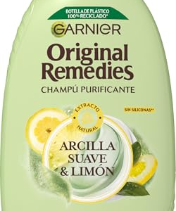 Garnier Original Remedies - Champú con Arcilla Suave y Para Pelo Graso, Multi, Limón, 400 Mililitros