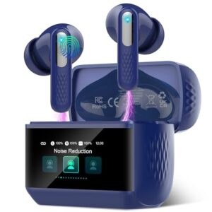 Auriculares Inalámbricos con Pantalla Táctil LED, 2026 Auriculares Bluetooth 5.4 HiFi Estéreo con HD Mic, 48H Cascos Inalambrico con Reducción de Ruido ANC+ENC, 5 Modos EQ, IP7 Impermeable, Azul