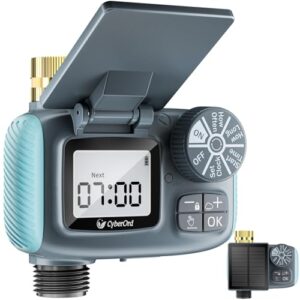 CyberOrd Programador Riego Solar, 3/4” Entrada de Latón Ecológico Temporizador Automático para Jardín Temporizador de Riego con Retraso por Lluvia/Riego Manual Control de Riego para Césped y Macetas