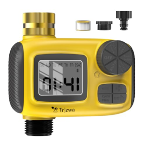 TRJZWA Pantalla LCD Programador de Riego Automático, Sistema de Riego Automático, con 3 Programas de Riego Independientes/Función de Retardo de Lluvia,Apto para Riego Césped/Patios
