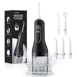 Irrigador Bucal Portatil, OasiSmile Irrigador Dental Inalámbrico Profesional 5 Boquillas 4 Modos, Modo DIY Ajustable, IPX7 Impermeable 260ML USB-C Recargable Limpiador Interdental, Casa y de Viaje