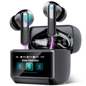 Auriculares Inalámbricos con Pantalla Táctil LED, 2026 Auriculares Bluetooth 5.4 HiFi Estéreo con HD Mic, 48H Cascos Inalambricos Bluetooth con Reducción de Ruido ANC+ENC, 5 Modos EQ, IP7 Impermeable