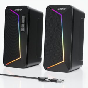 SOULION Altavoces para PC, alimentación USB-C/USB con Control de Volumen, iluminación LED, Altavoces de Escritorio con Modo USB/Bluetooth para teléfonos, Tablet y monitores, 1 par